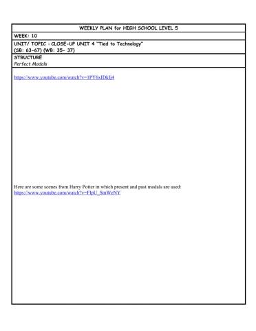 HS L5 WEEKLY PLAN week 10