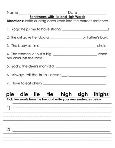 Sentences with -ie and -igh words