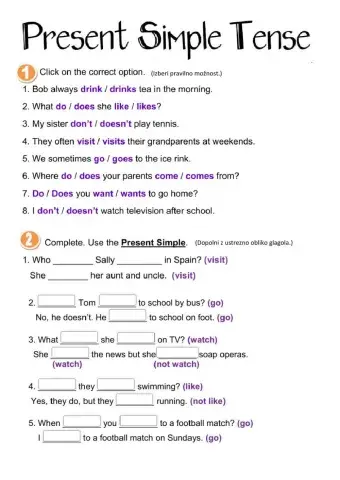 Present Simple, daily routines, clock
