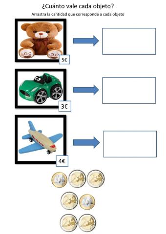 Cuánto vale cada objeto (monedas de 1€ y 2€)