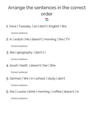 Present Simple - negative sentence scramble
