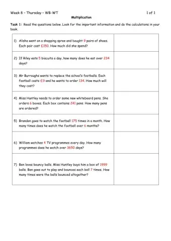 Multiplication - Thursday -