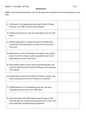 Multiplication - Thursday --