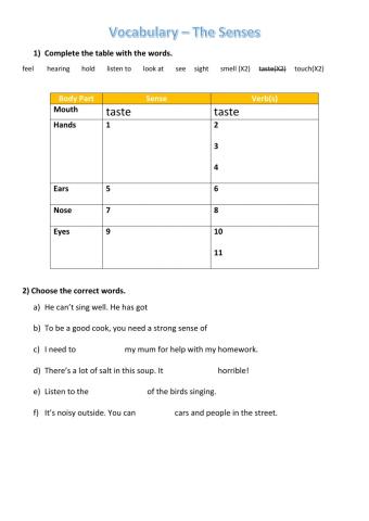 Vocabulary practice - The Senses
