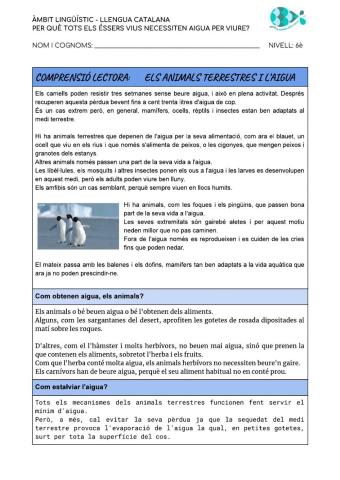 Comprensió lectora-Animals terrestres i l'aigua