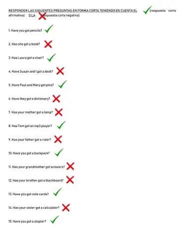 Respuestas -cortas- con el verbo tener en inglés