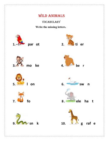 Wild animals - vocabulary