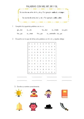 Palabras con mp, mb, br y bl
