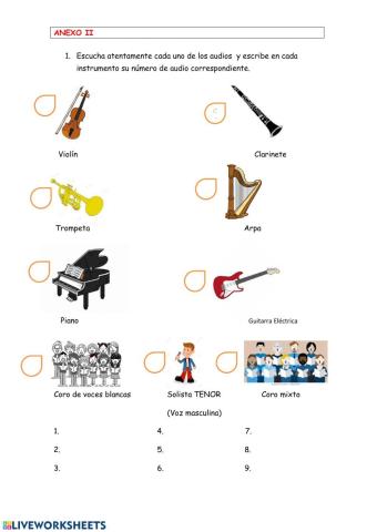 dictado de instrumentos musicales