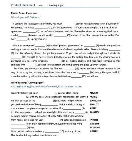 Cloze and Word Formation B2