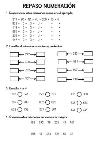Numeración hasta 999