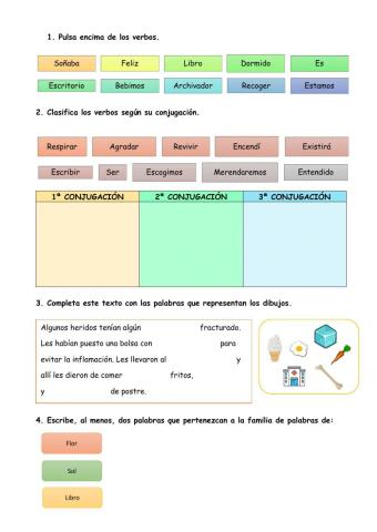 Los verbos, familias de palabras y palabras con h