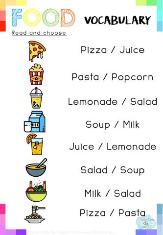 Read and choose: Vocabulary food