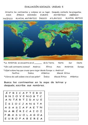 Continentes, océanos y puntos cardinales