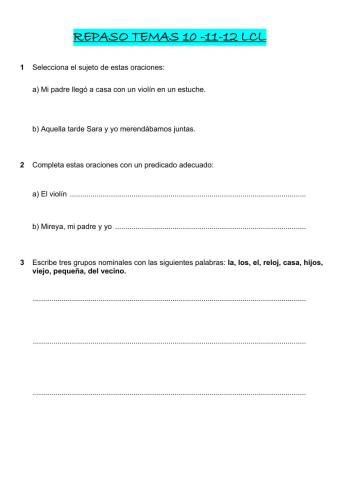 Repaso temas 11, 12 lcl