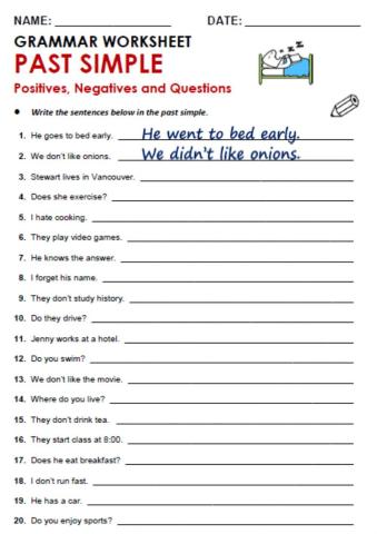 A past simple reading comprehension