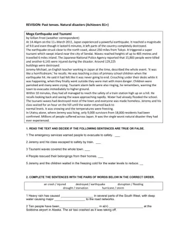 Revision. Past tenses. Disasters.