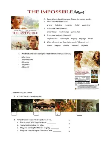 The Impossible, Movie worksheet