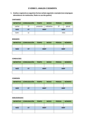 Verbos 5. Analizar e segmentar