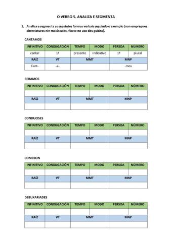 Verbos 5. Analizar e segmentar