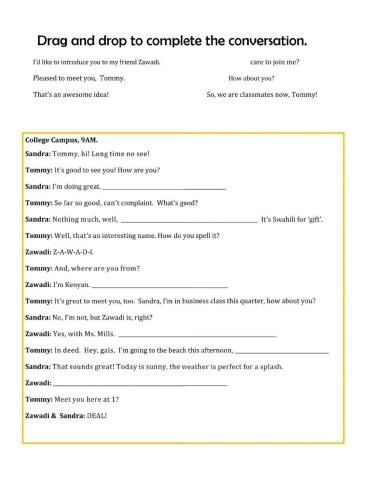 Introduction  Complete the Conversation