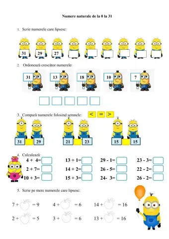 Numerele naturale de la 0 la 31