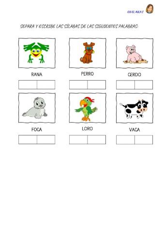 Separar silabas: ficha 1