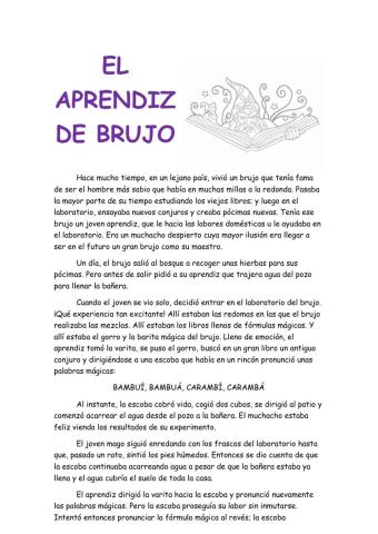 Comprensión lectora - El aprendiz de brujo