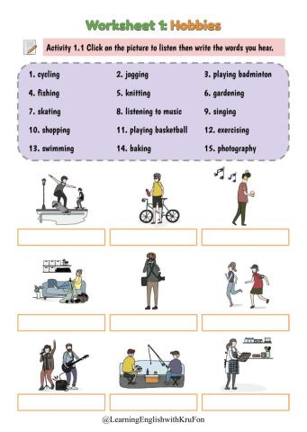 Worksheet:1 Hobbies