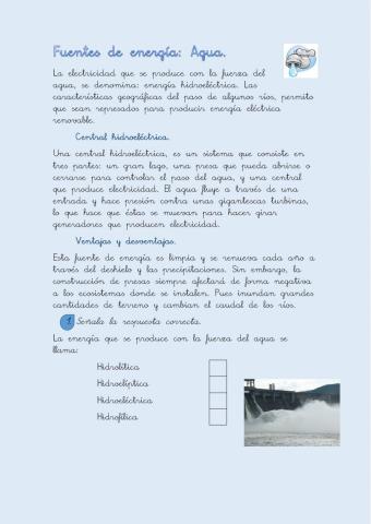 Comprensión lectora: Fuentes de energía, el agua