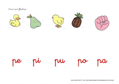 Fichas lectoescritura p, l, m y s.