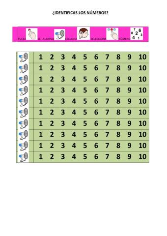 Evaluación los números del 1 al 10