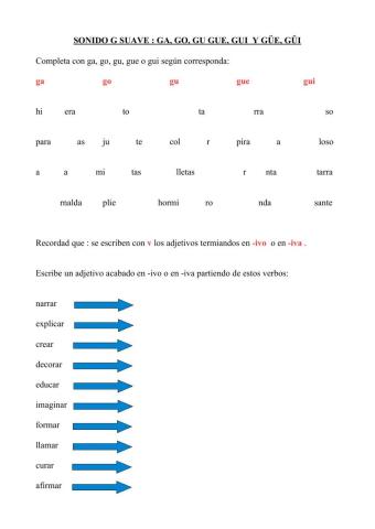 Uso correcto del sonido g suave y Adjetivos acabados en -ivo -iva