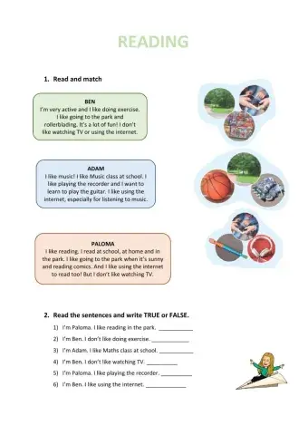 Reading about free time activities