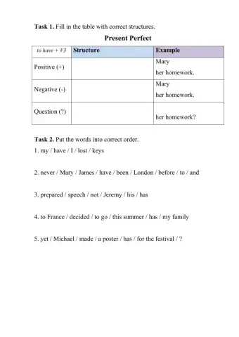 Present Perfect (sample test)