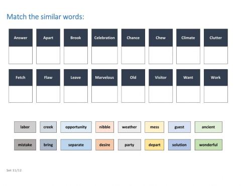 Synonym Set 11 and 12 Drag Drop