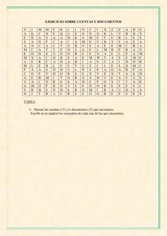 Sopa de letras cuentas contables y documentos