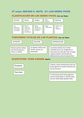 Seres vivos. Funciones vitales plantas.Ecosystems