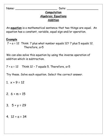 Algebraic Equations-Addition