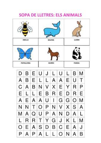 Sopa lletres els animals