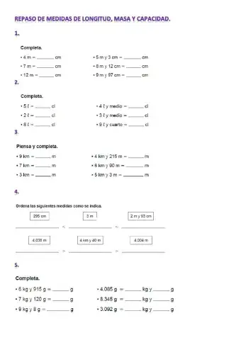  MEDIDAS DE LONGITUD, CAPACIDAD Y MASA. 
