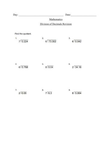 Dividing decimals by whole numbers