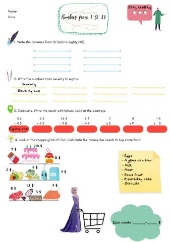 Numbers from 1 to 80