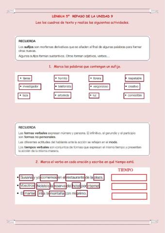 Repaso Sufijos, Verbos y Palabras terminadas en -z y -d