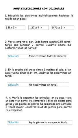Multiplicación con decimales. 4º E.Primaria