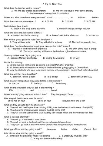 future plans for the trip to NYC