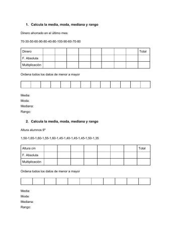 Media, moda, mediana y rango