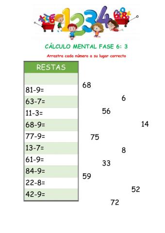 Cálculo mental Restas Fase 6