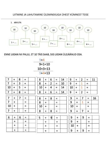 Liitmine ja lahutamine üleminekuga ühest kümnest teise