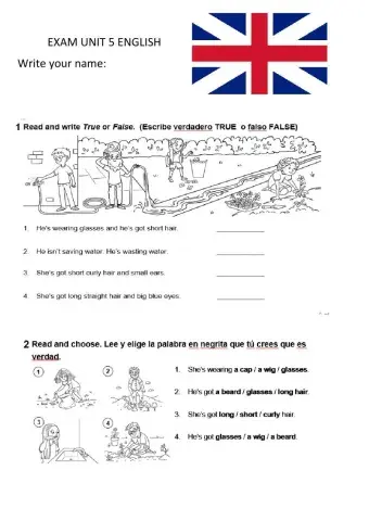 Examen Ingles Unit 5 dressing up